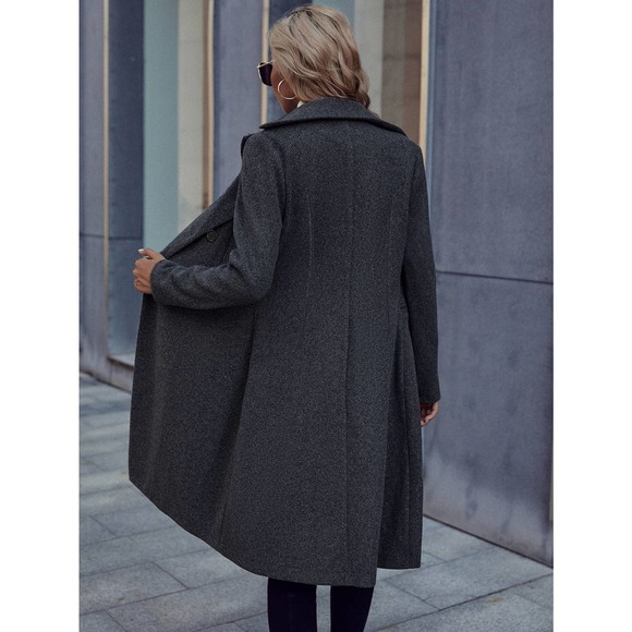 Lapel collar Double Breasted Overcoat long pea coat peacoat black long line - Picture 5 of 10